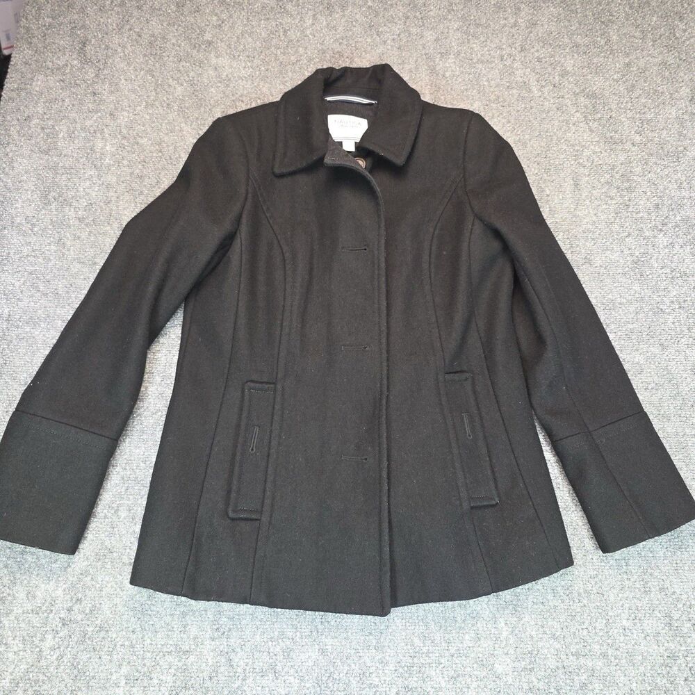 Nautica Women’s Wool Blend Coat Pea Coat Black Size M